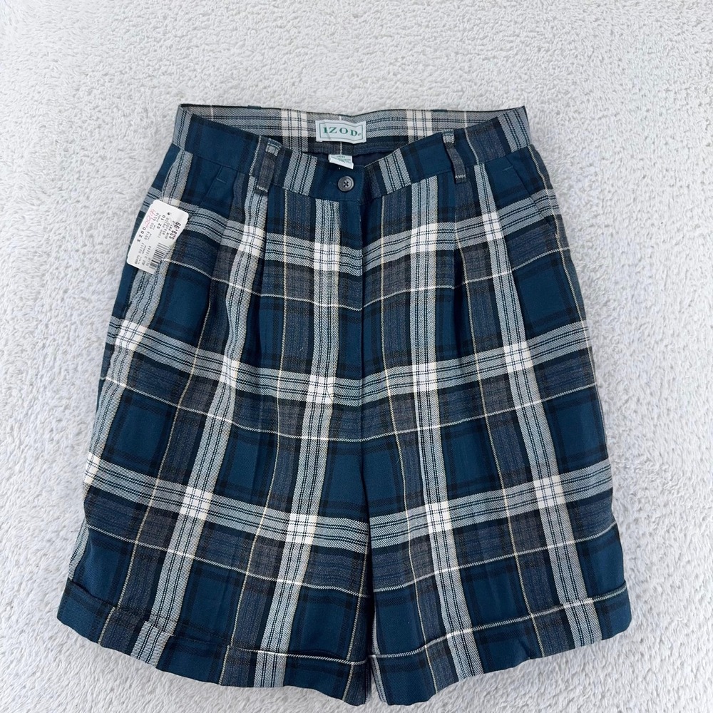 Izod Plaid Pleated Shorts Womens ACTUAL 26x8 Wool Rayon Blend Dress Preppy Golf